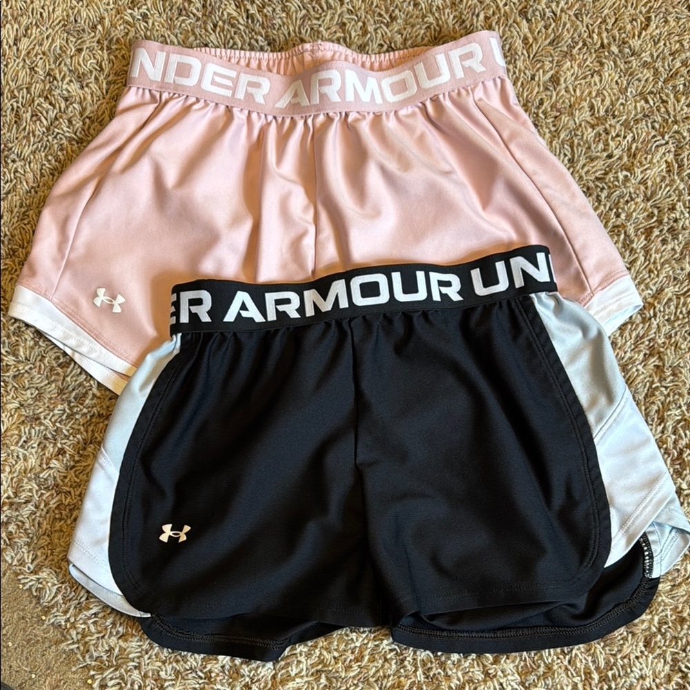 Under Armour Pink and Black Athletic Shorts women’s XS, $20 for both pair